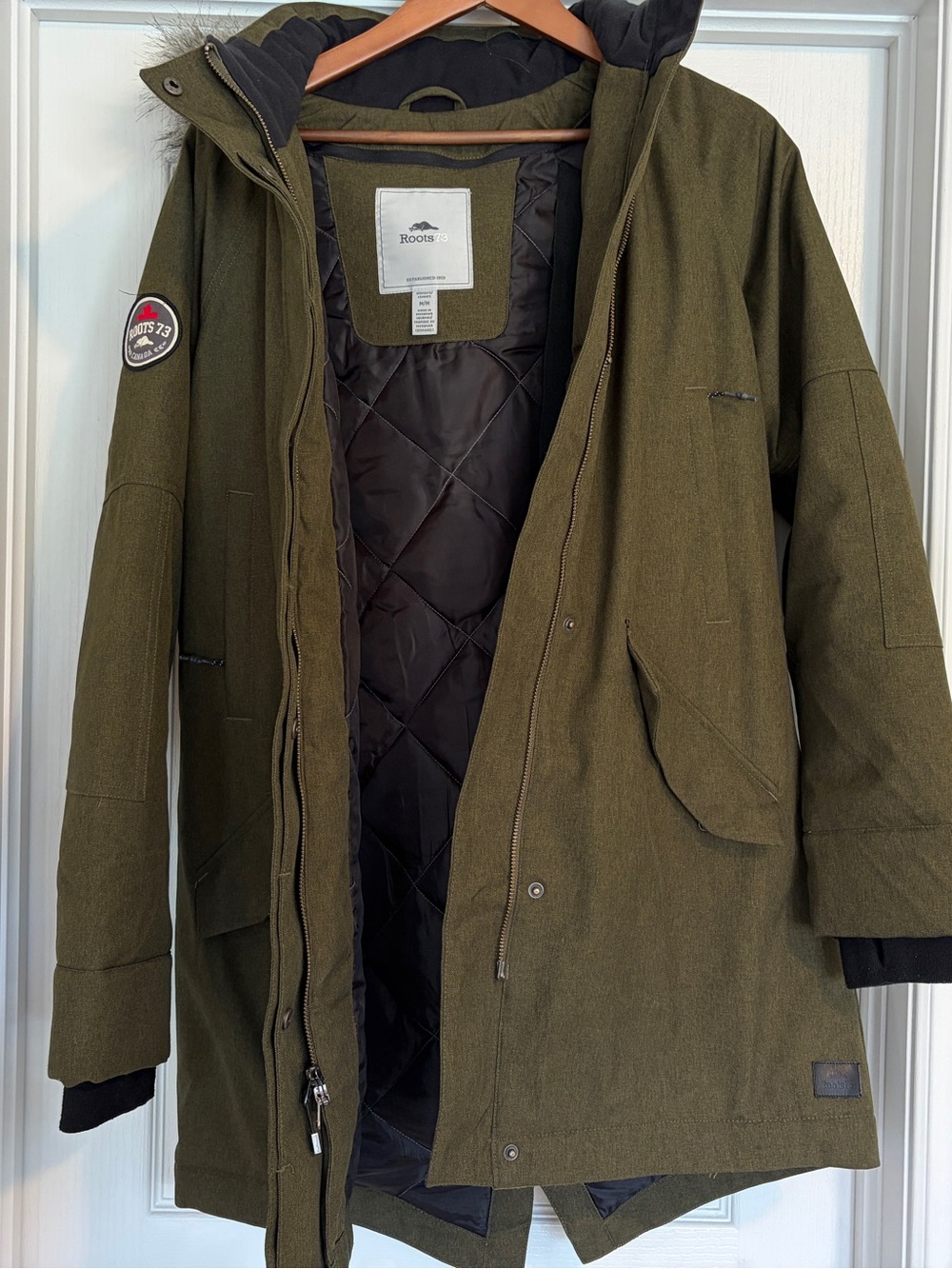 Roots Olive Green Women’s Quilted Hooded Puffer Coat